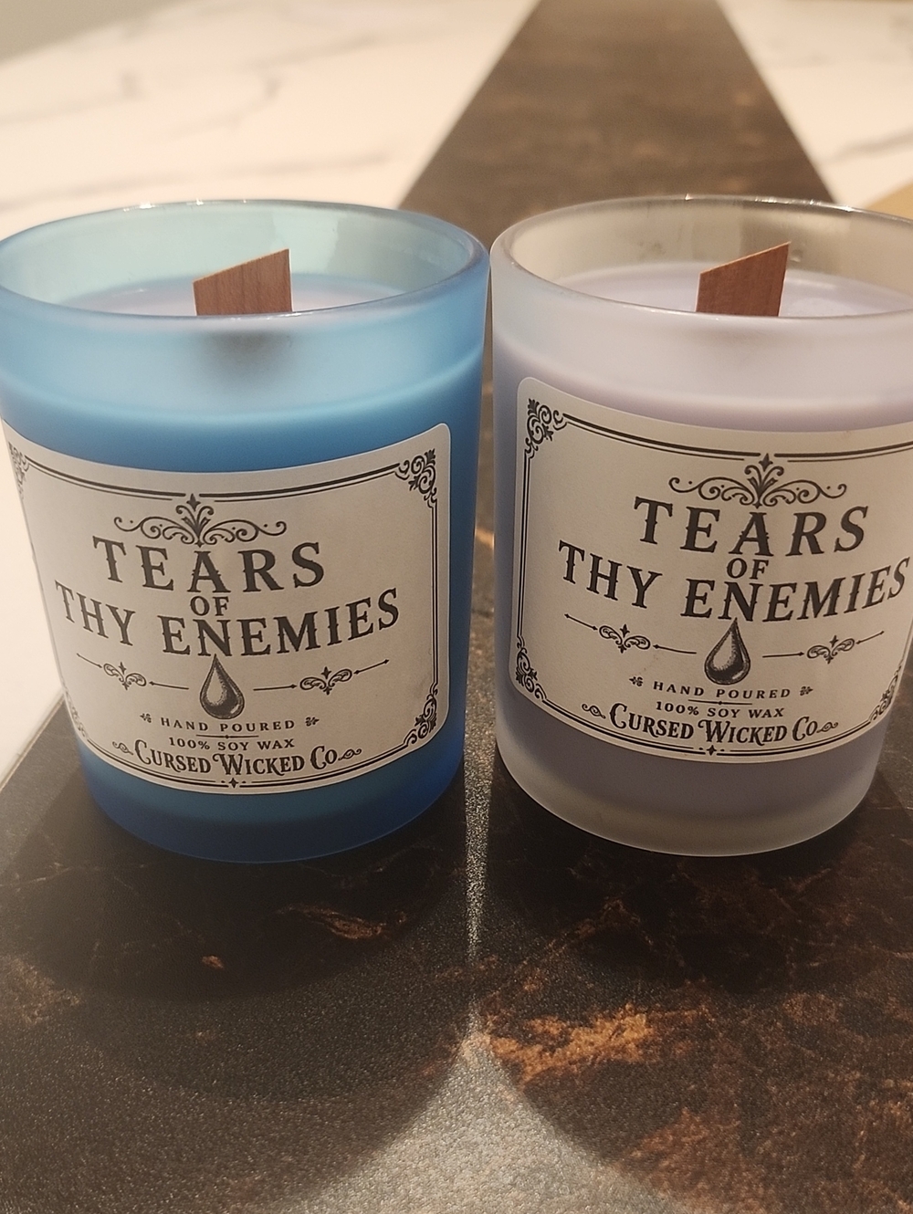 Handcrafted 'Tears of Thy Enemies' Mountain Rain W Fire Amber Scent Soy Candle